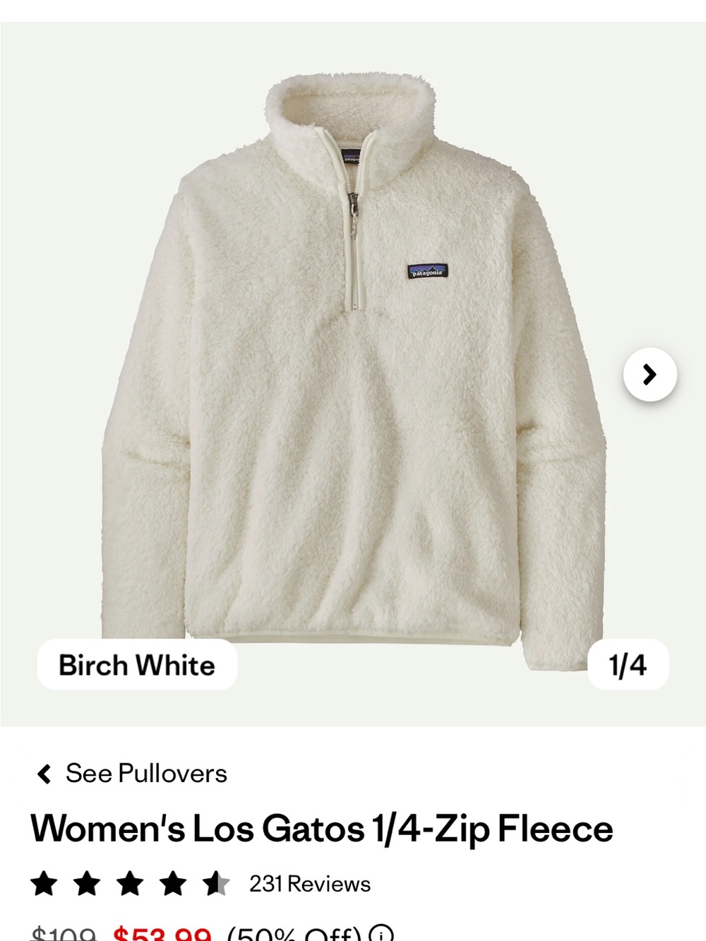 Patagonia Women's Los Gatos 1/4-Zip Fleece Pullover- White